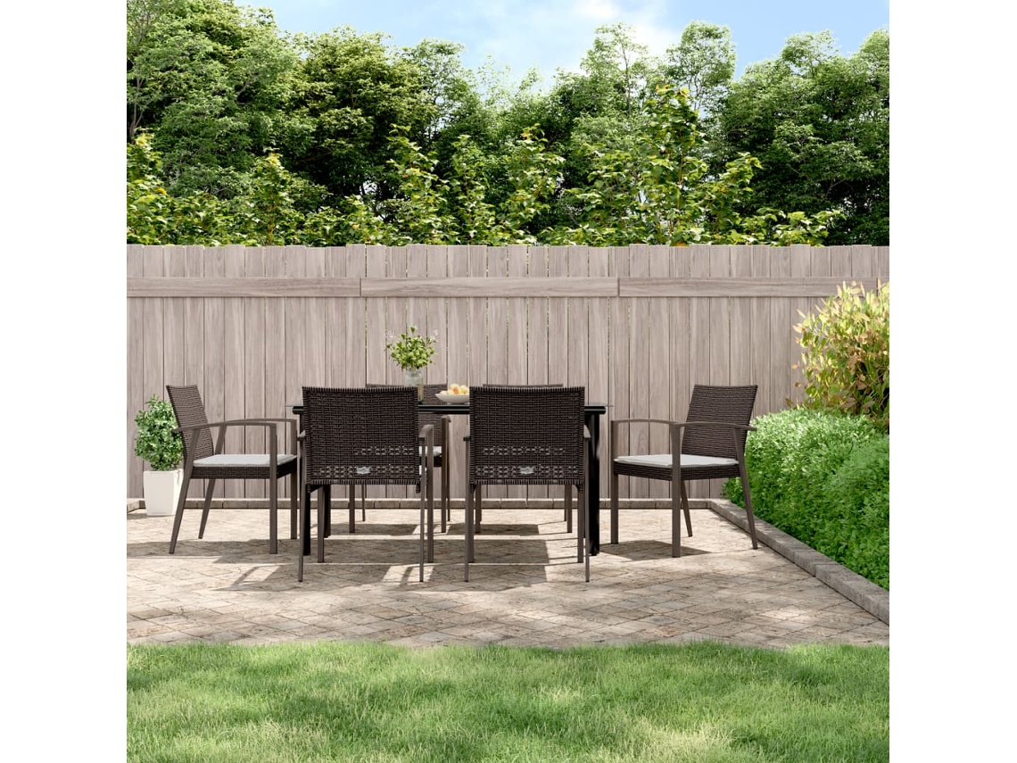 Juego de comedor de jardín de 7 piezas con cojines, mimbre, acero y decoración DKD Home