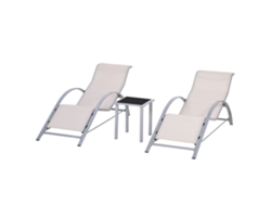 Juego 2 Tumbonas Exterior, Mesa Cristal Templado, 59x169x66cm, Beige