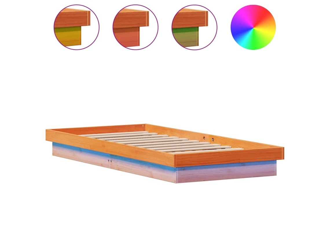Maison Exclusive - Estructura De Cama Led Madera Maciza Pino Marrón Cera 90x200 Cm
