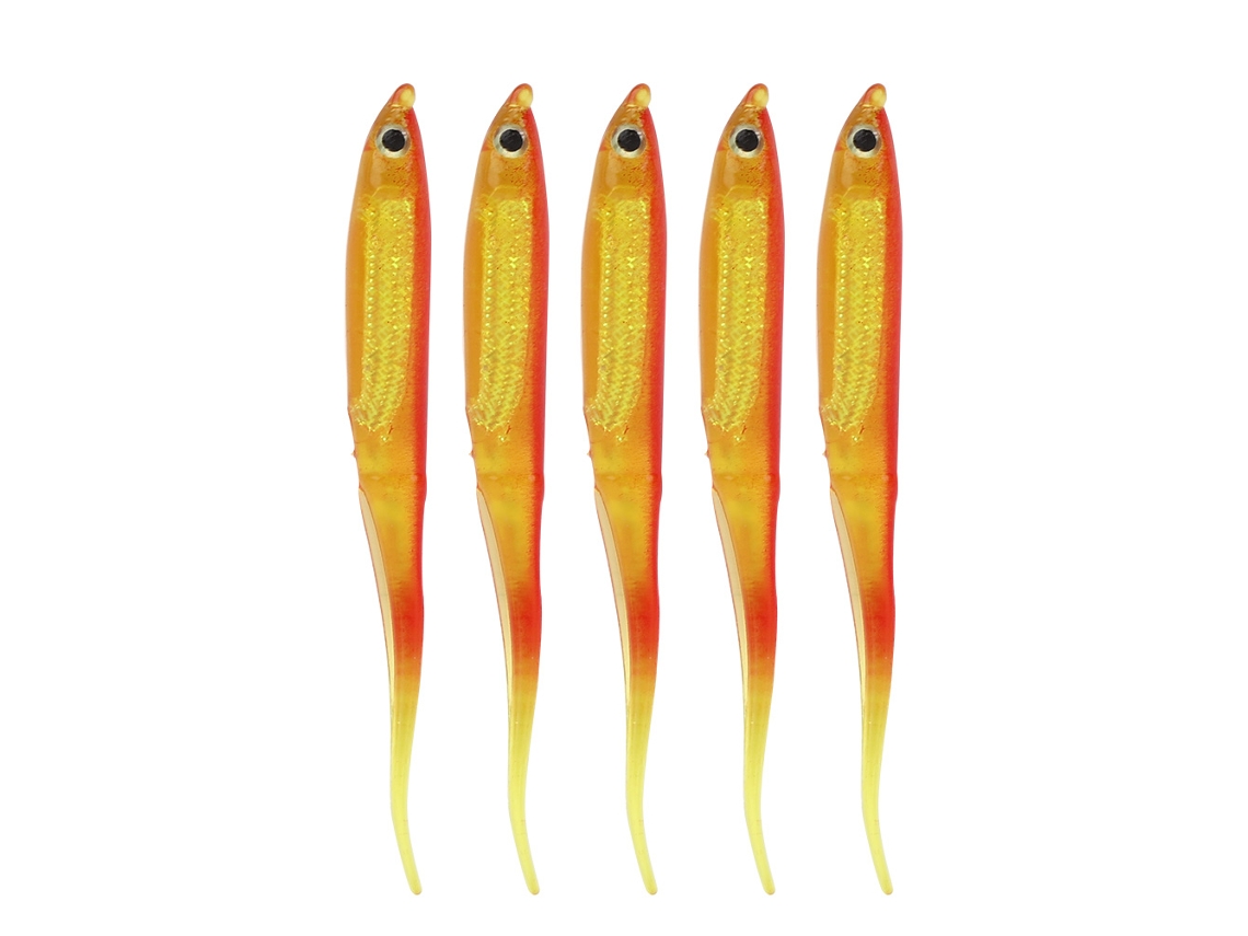 Juego De 5 Señuelos De Pesca De Silicona, Suaves, Con Forma De Pez Simulado, Para Agua Dulce, Color Naranja/rojo.