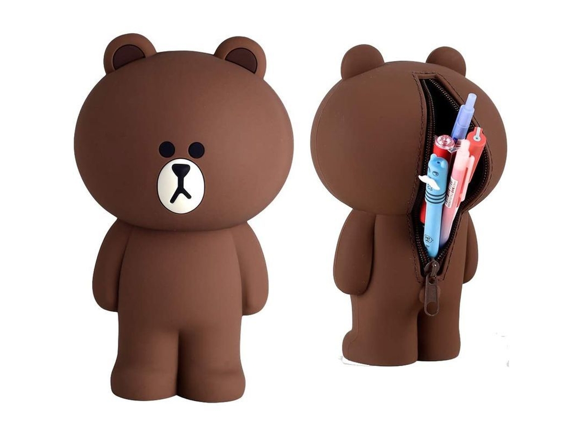 Estuche Para Lápices De Silicona Con Diseño De Oso Marrón En 3d, Estuche Escolar, Regalo Para Niños Y Niñas.