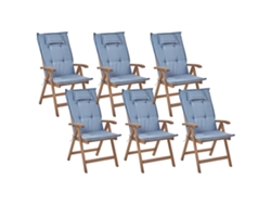 Conjunto De 6 Cadeiras De Exterior Ajustáveis Beliani Amantea De Madeira De Acácia Castanho 54x69x105