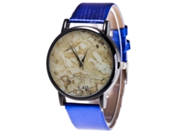 Reloj De Cuarzo Con Correa De Cuero Pu Moda Dial Redondo Para Parejas Azul