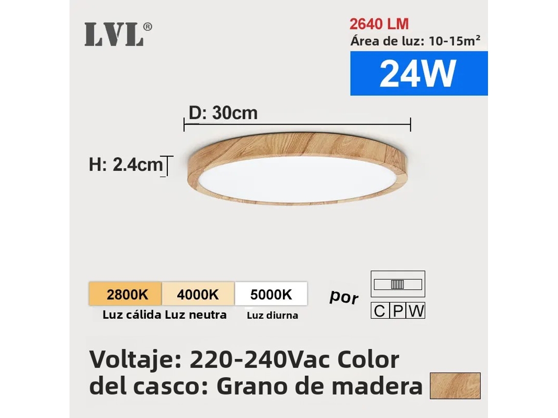 Luminária de Teto Led Moderna com Padrão de Veios de Madeira Dourada. MDUG (tom Amadeirado Multicolorido, 24w)