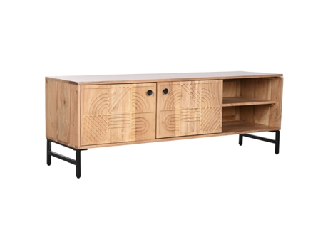 Mueble de TV HOME ESPRIT Marrón Negro Metal Acacia 145 x 40 x 52 cm