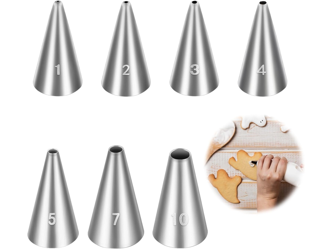 Juego profesional de 7 boquillas redondas para manga pastelera - Para decorar pasteles, cupcakes y profiteroles.