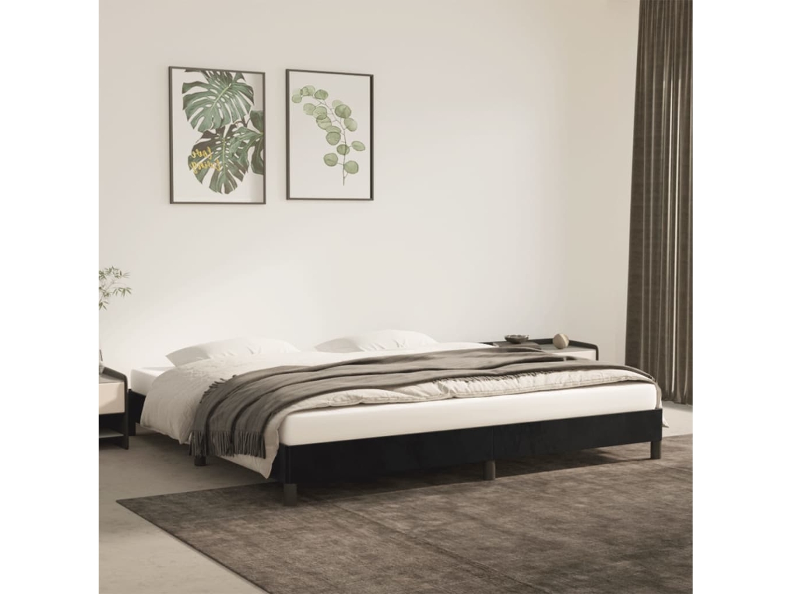 Estructura Cama Sin Colchón Terciopelo Negro 200x200 Cm