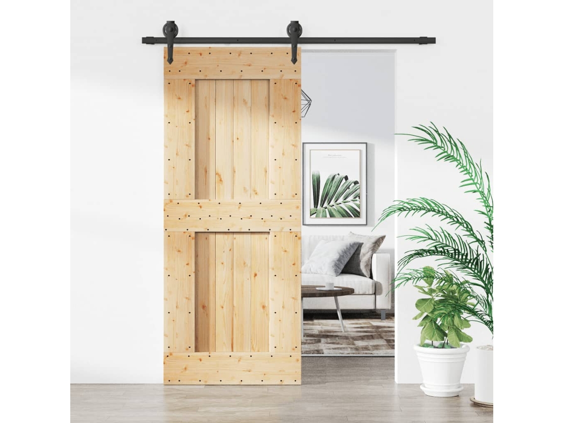 Puerta Corredera Con Herrajes Madera Maciza De Pino 85x210 Cm