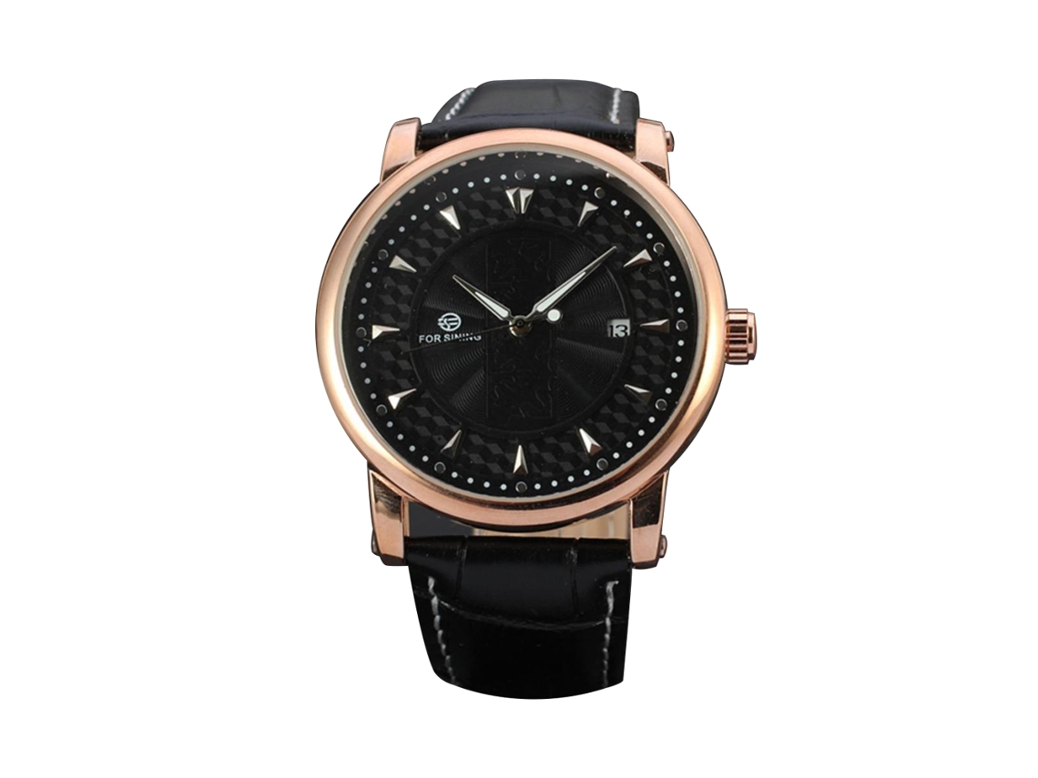Reloj Automático Mécanico Hombre Forsining Correa Pu Agua Resistente Casual Negro+oro Rosa