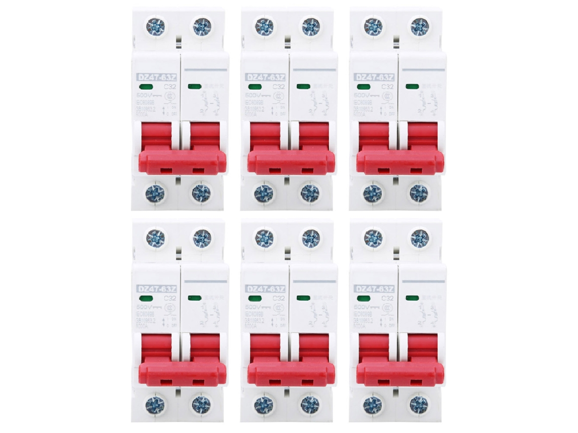 Disyuntor Mcb Dz47-63z De 6 Piezas, Dc500v, 2p, 32a, Con Protección Solar Contra Sobrecarga Y Fugas.