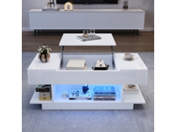 Mesa De Centro Elevable 98x45x40 Cm - Sofá Con Mesa Elevable, 2 Armarios Plegables, Led, Blanco
