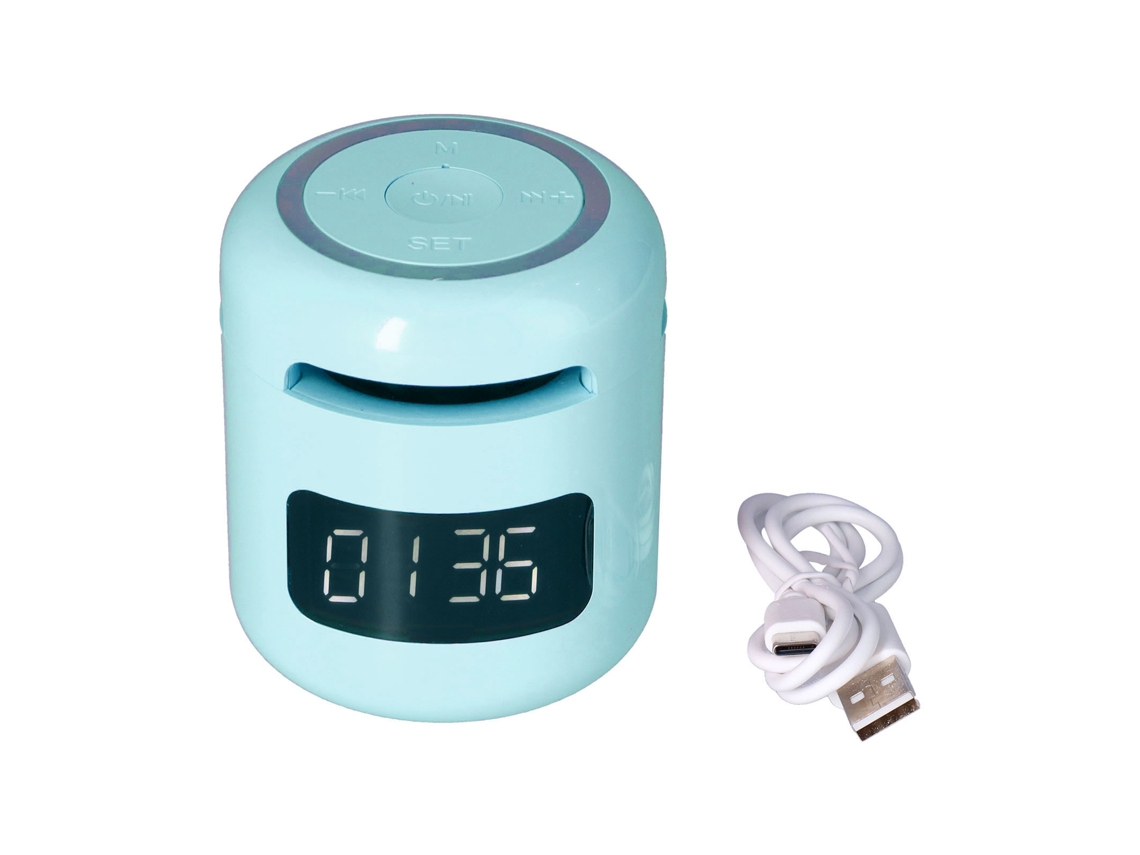 Altavoz Bluetooth Jm01 Con Reloj, Alarma, Radio Fm, Pantalla Led, Portátil, Ajustable, Multifuncional, Azul.