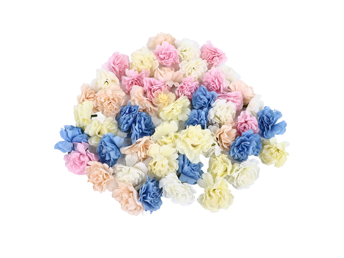 50 unidades de flores artificiais de seda simulada Cravo nas cores rosa, creme, azul, champanhe e bege para arranjos.