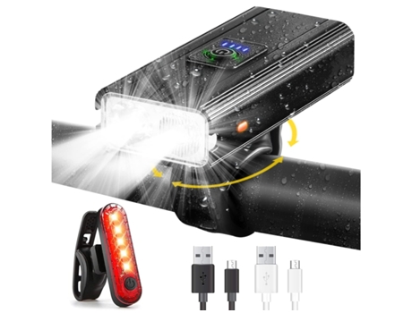 Juego de luces de bicicleta Luz de bicicleta LED recargable Faro delantero y trasero a prueba de agua para todas las bicicletas - Negro ENZONS