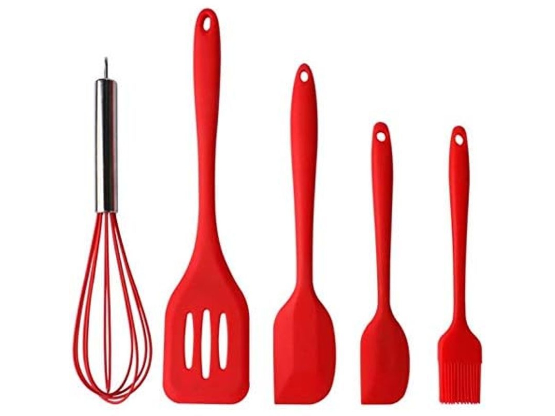 2026da-set De Espátulas De Silicona 5 Piezas Para Cocina Hornear Mezclar Resistente Al Calor Sin Bpa Rojo