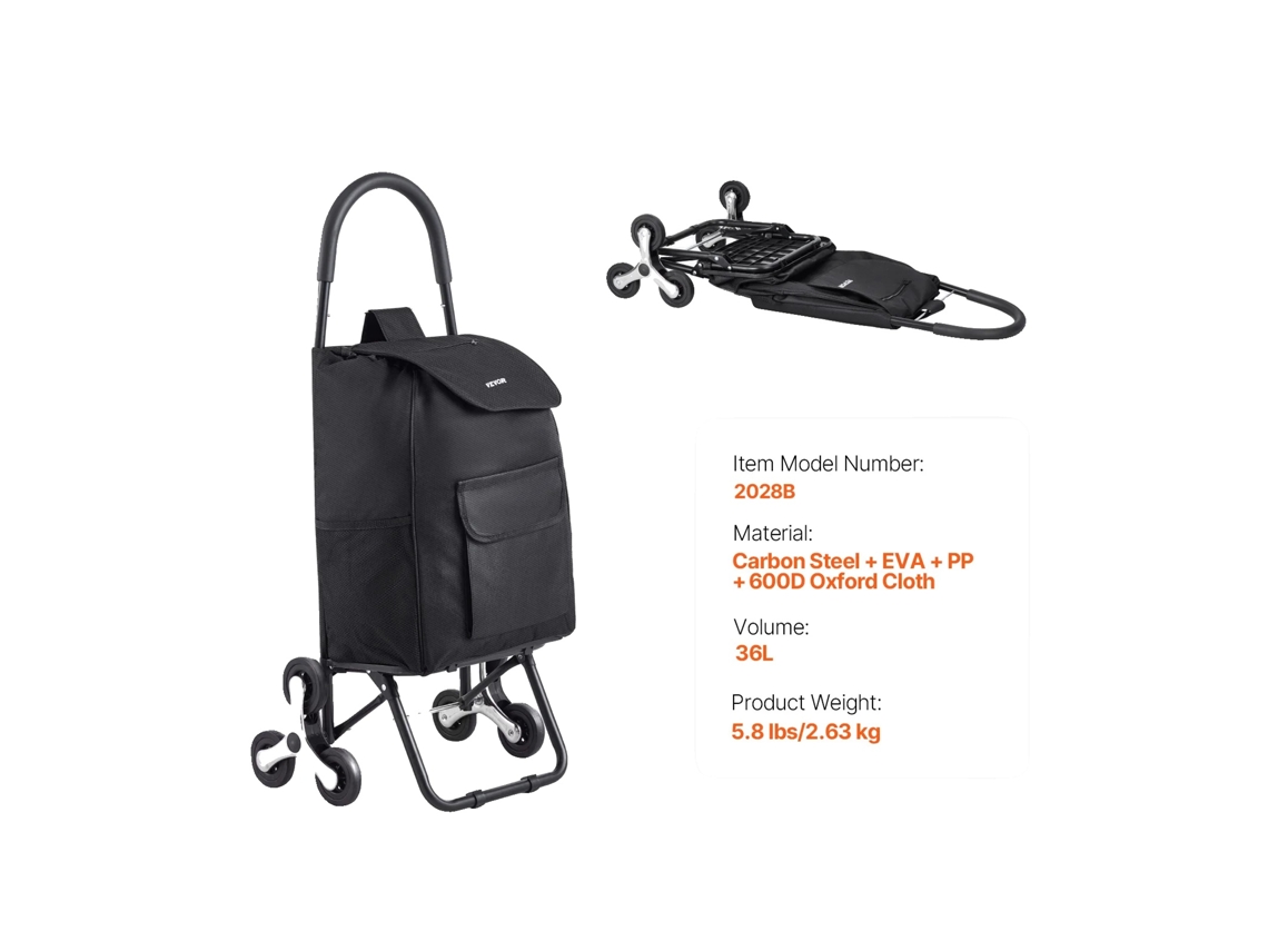 Carrito de compra, diseño tipo escalera, asa ergonómica, 36 L