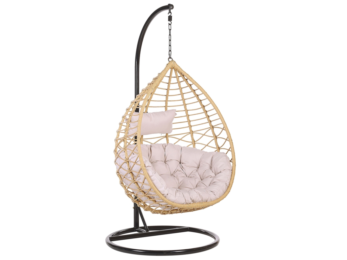 Silla colgante con soporte BELIANI Arsita de Ratán sintético Natural 100x97x199