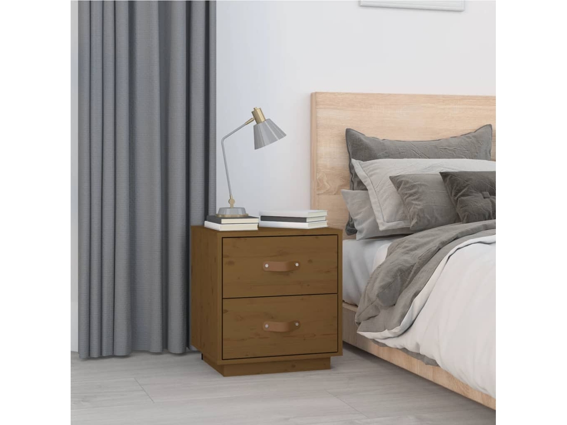 Mesa de Cabeceira LOVELY HOME Mesinha 40X34X45 Cm Pinho Maciço Castanho Mel