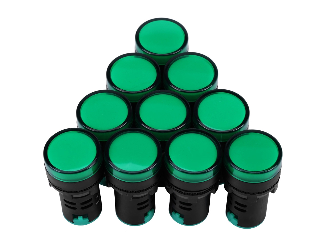 10 Unidades De Indicadores Luminosos Led De Señalización De 24 V Y 22 Mm, Color Verde, Para Equipos Eléctricos.