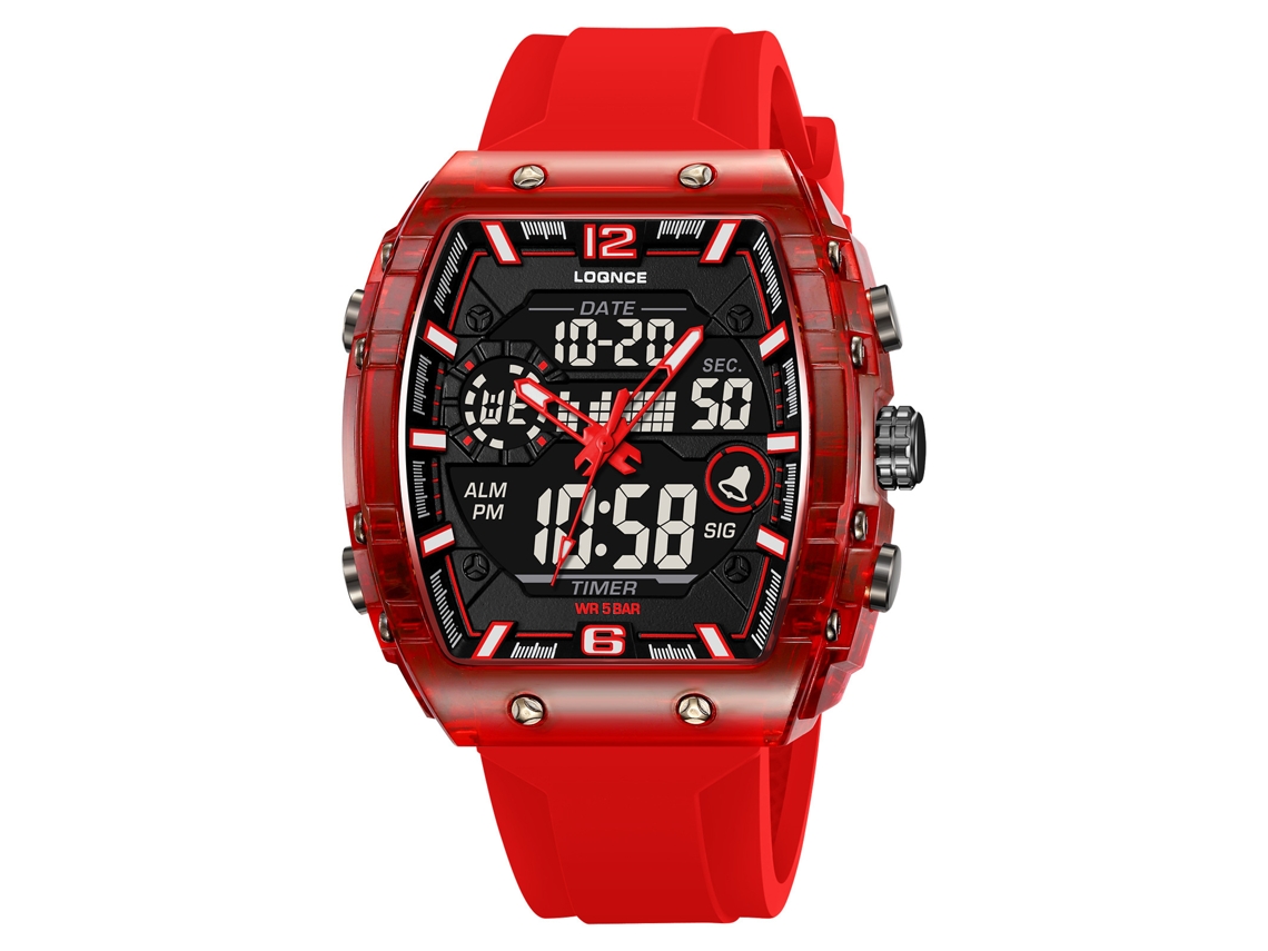 Reloj De Pulsera Electrónico Digital Luminoso E Impermeable (rojo) Elegante Para Hombre, Reloj Deportivo.