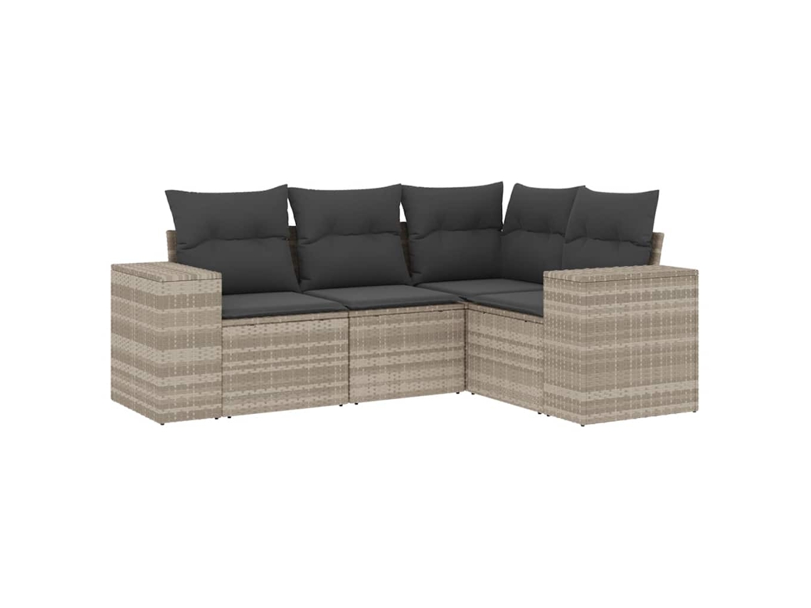 Maison Exclusive - Conjunto de sofá de jardín de 4 piezas con cojines, mimbre y patas gris claro