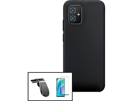 Carcasa + Protector + Soporte Asus Zenfone 8 PHONECARE Silicona Líquida Negro
