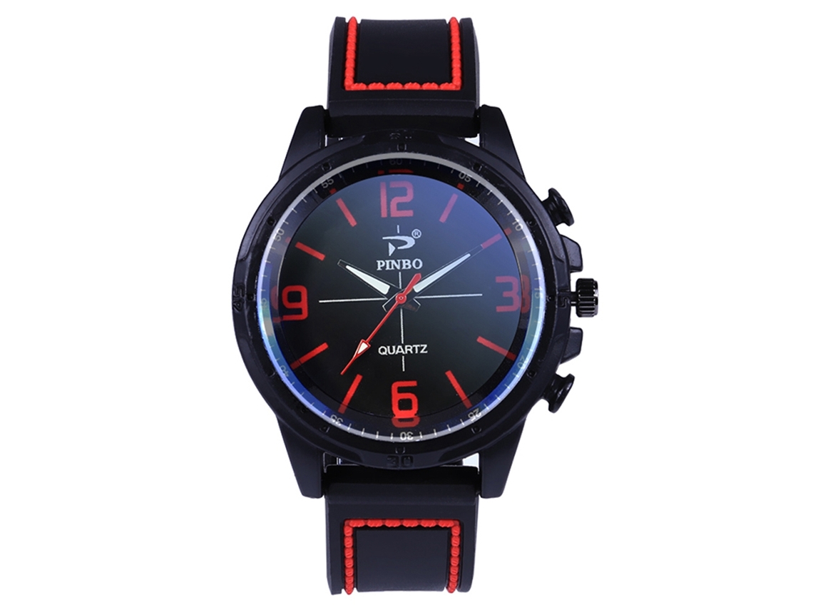 Reloj De Muñeca Para Hombre Con Correa De Silicona Dial Redondo Deportivo De Cuarzo Rojo