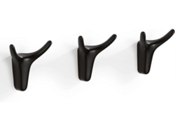 Juego de 3 ganchos adhesivos de pared Rebe con forma de cuerno para el baño, color negro.