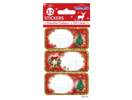 12 Pegatinas GLOBAL GIFT de Navidad - Árboles y coronas de Navidad tradicionales