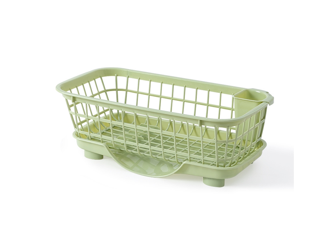 Escurridor De Platos, Plástico Resistente, Con Bandeja De Drenaje, Base Desmontable, Verde.