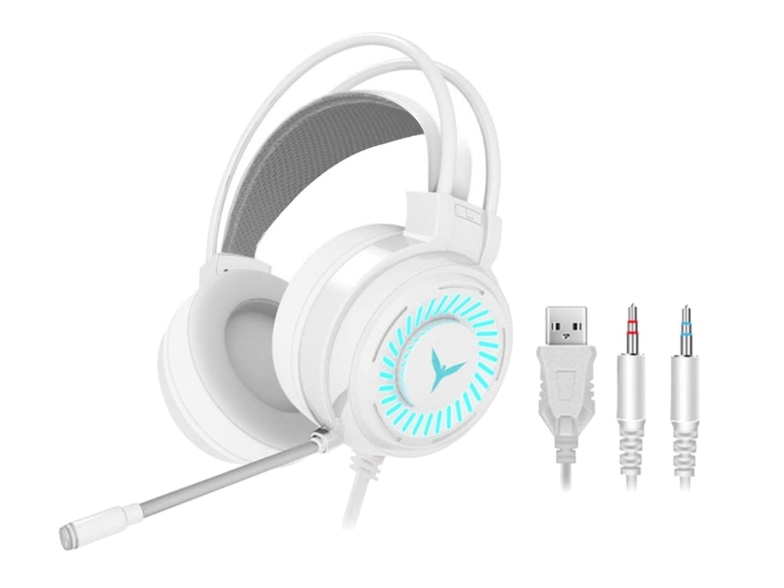 Auriculares para juegos Chennnls con micrófono y luz LED para PC con estéreo 4D blanco