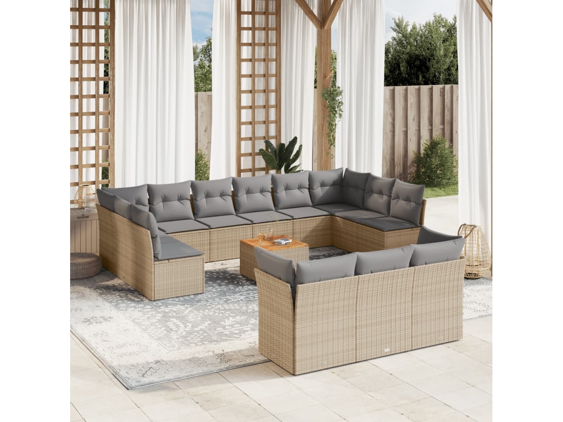 Conjunto de 14 sofás de jardín con cojines de mimbre beige de DKD Home Decor