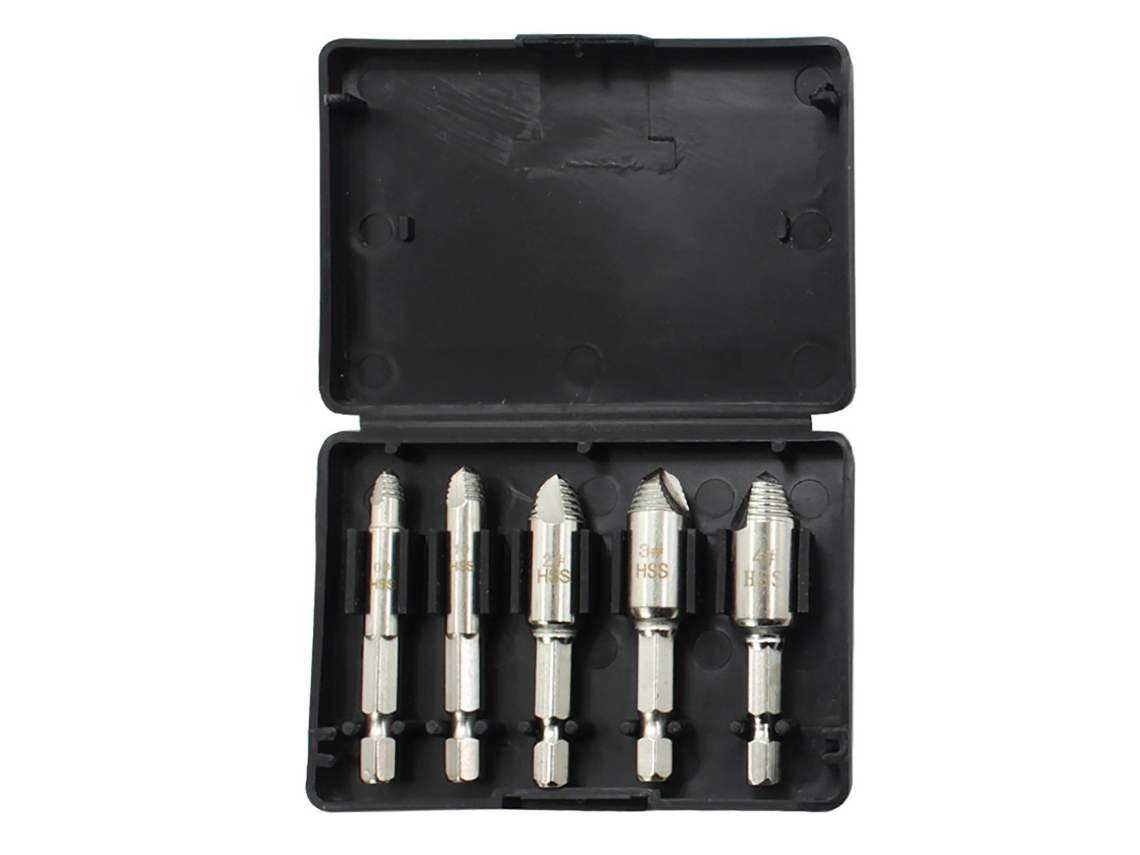 Juego De 5 Extractores De Tornillos Rotos De Acero Rápido (hss) Para Tornillos Desgastados U Oxidados.