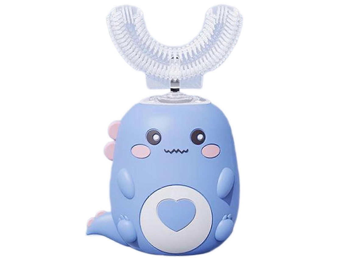 Cepillo de dientes eléctrico infantil GOKOCO con forma de U, diseño de animalito adorable y cerdas de silicona suave.