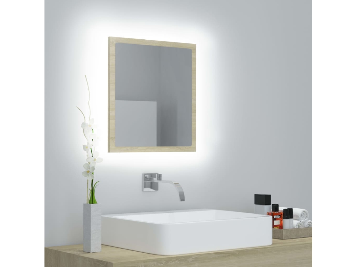 Espejo de Pared para Baño con Led 40 x 8,5 x 37 cm Acrílico Roble Sonoma