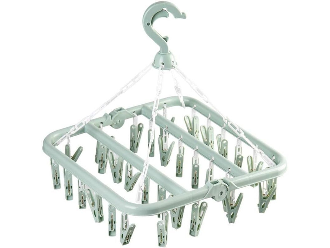 2026-soporte De Secado Plegable Con 33 Pinzas, Colgador De Ganchos Para Ropa Interior, Calcetines Y Lencería, Plegable Y Rotatorio Verde