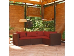 Conjunto de jardín de 4 piezas DKD Home Decor con cojines de mimbre marrón