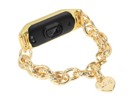 Correa de acero inoxidable cadena con colgante de corazón para Xiaomi Mi Band 4/3 - dorado