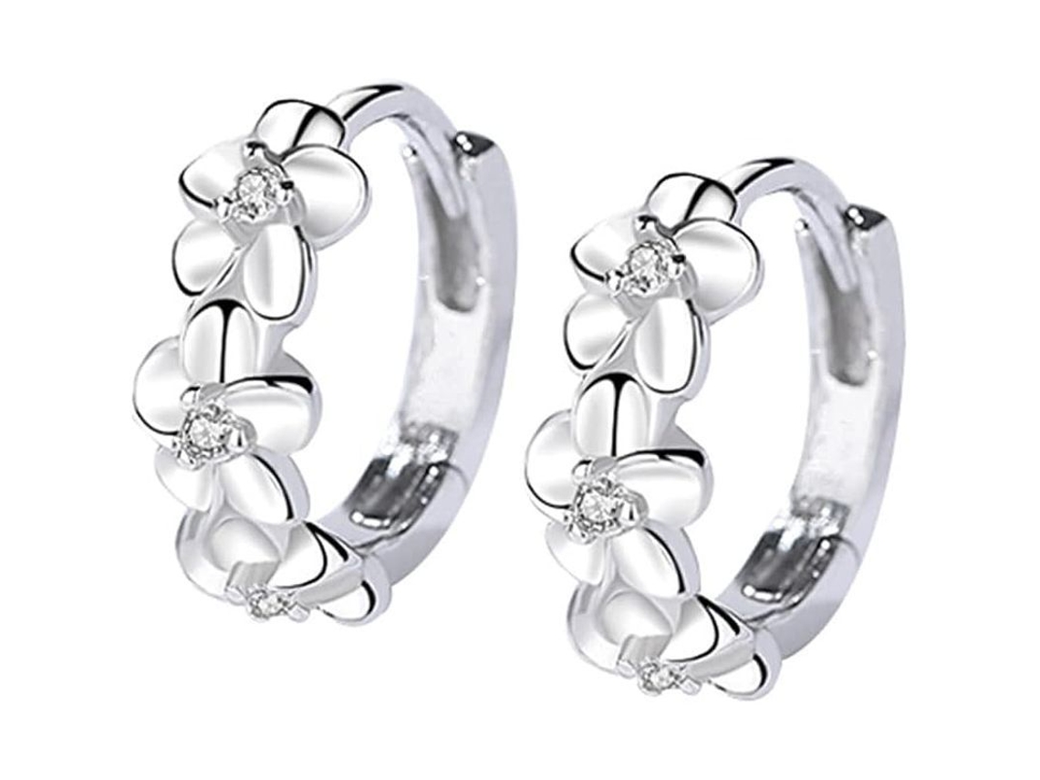 Pendientes de aro de plata 925 para mujer y niña, modelo 2026, con ramitas de flores y pequeñas y bonitas circonitas cúbicas.