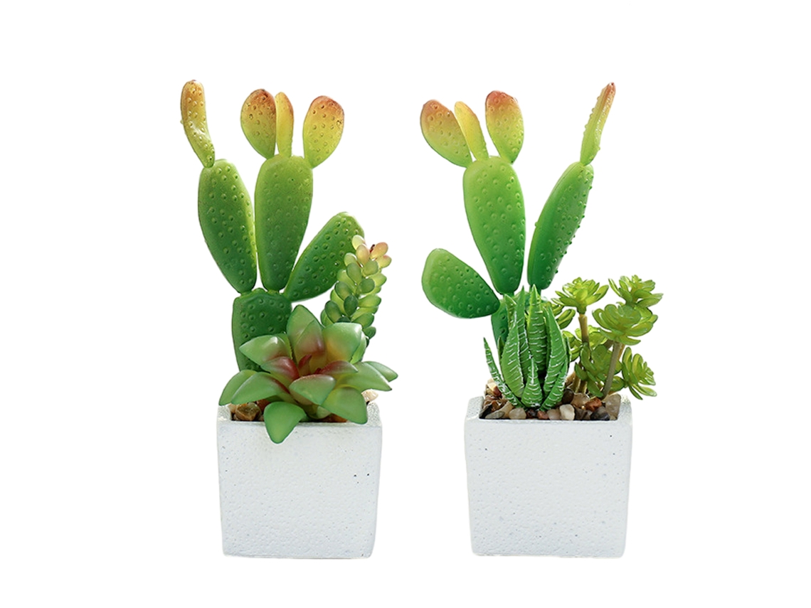 Bonsái de planta suculenta de Cactus simulado, adornos pequeños creativos en macetas cuadradas, 2 uds. NEVEANCE
