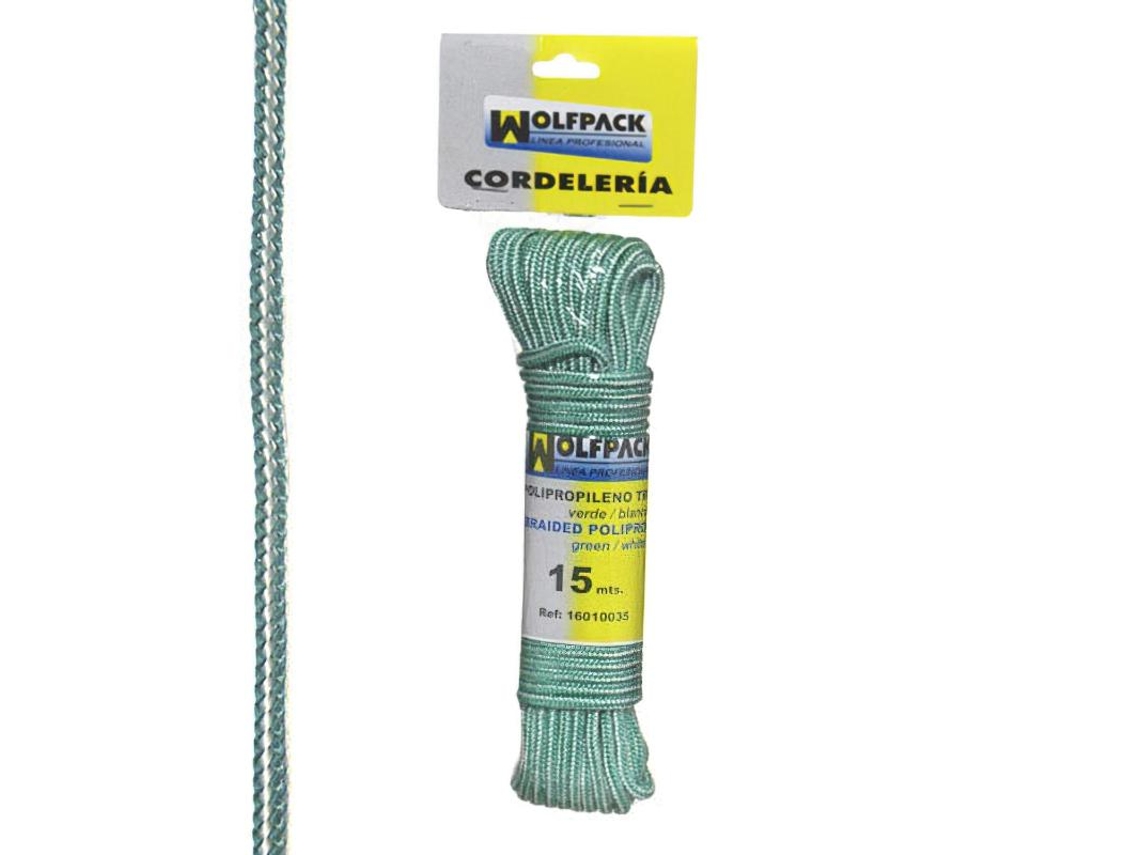 Cuerda Trenzada Polipropileno Blanca / Verde (Madeja 15 m.) WOLFPACK LINEA PROFESIONAL