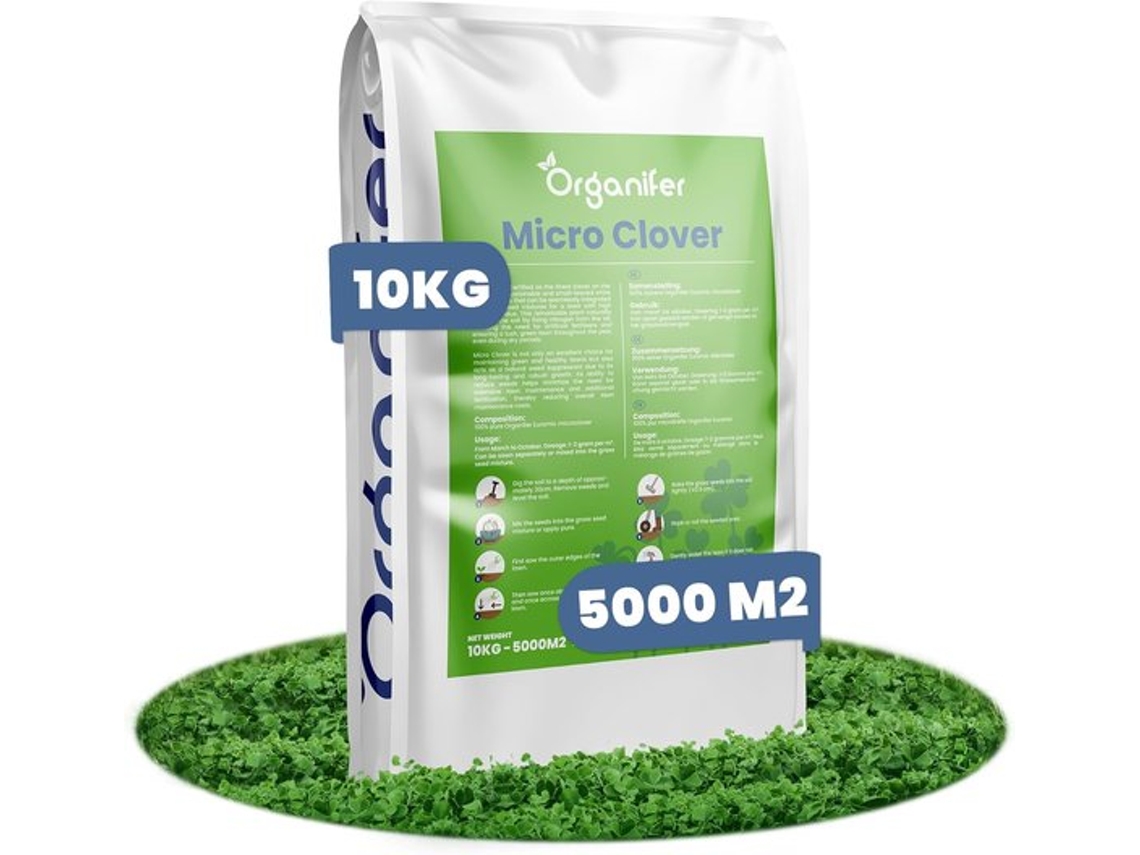 Césped Microclover Semilla de Trébol Puro 10 Kg para 5000 M2 ORGANIFER