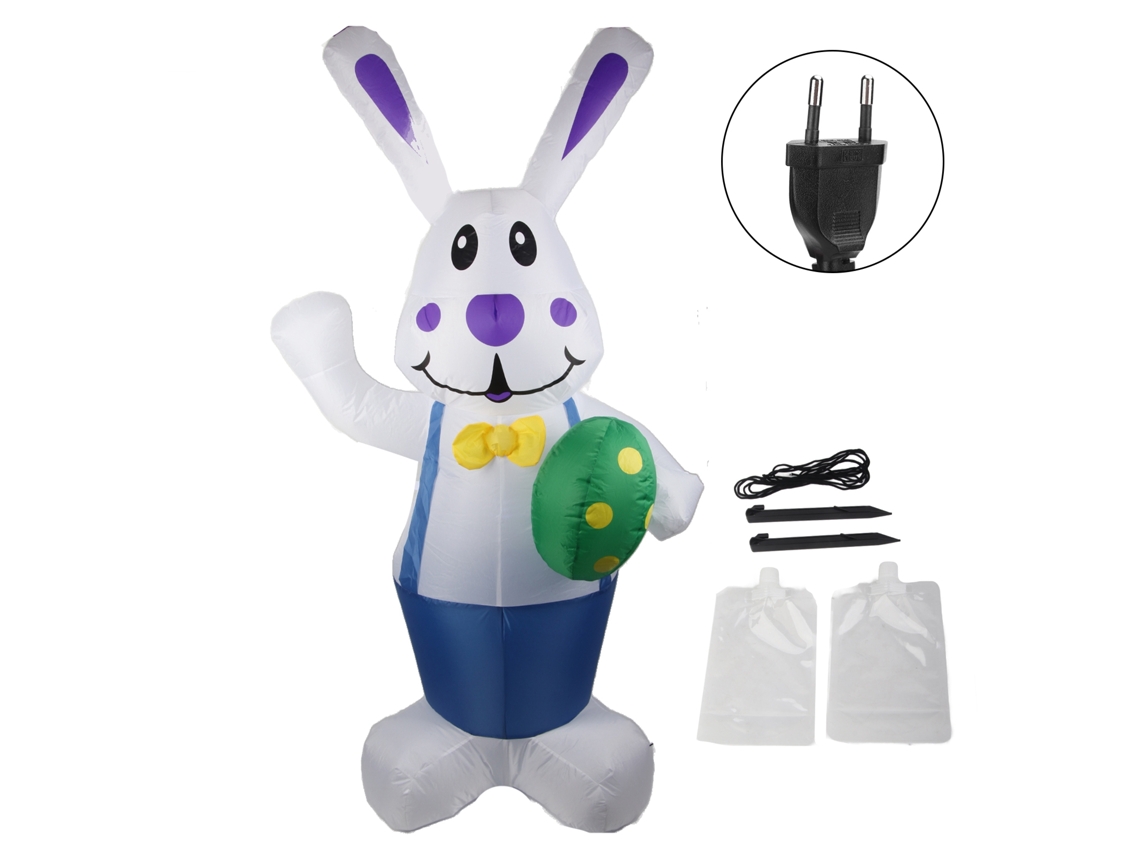 Decoración de jardín con forma de conejito azul de Pascua con luces LED impermeables