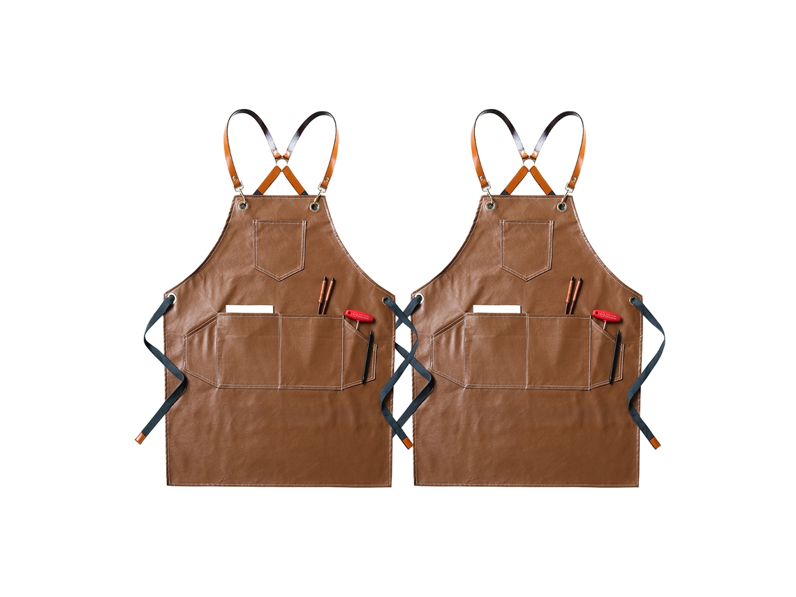 Aventales De Cocina En Cuero Sintético Resistente Con Bolsillos, Correa Cruzada, Para Hombres Y Mujeres, Para Barbacoa Y Cocina, 2 Unidades