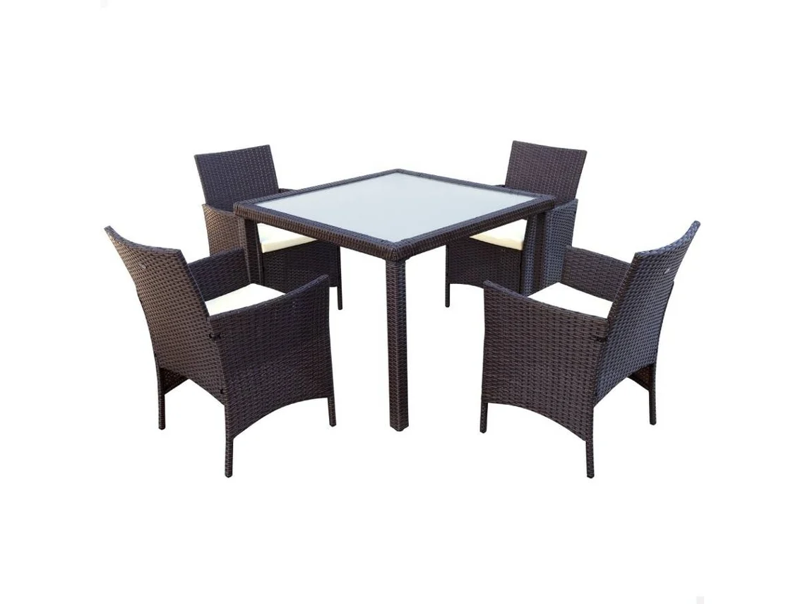 Sillón + Mesa AKTIVE (Negro - Acero, Ratán, Vidrio, Poliéster - 60x61x100 cm)