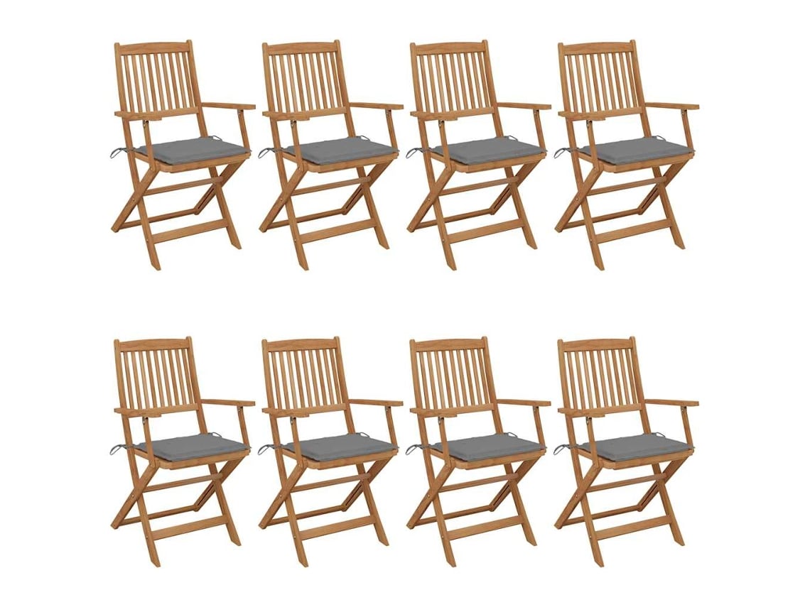 Sillas de jardín plegables DKD HOME DECOR de 8 piezas con cojines de acacia maciza