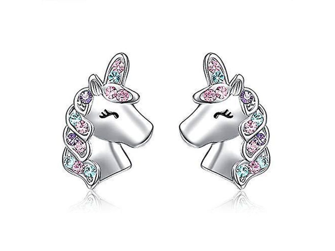 Pendientes Hipoalergénicos De Unicornio Plateados Para Niñas, Pendientes De Botón Bonitos, Joyería