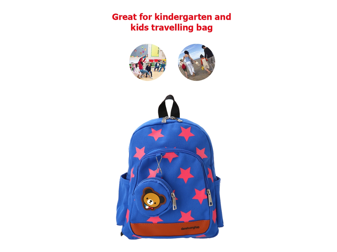 Mochila Infantil Lona Estrela Cute Com Bolsa De Moedas Azul Escuro Jardim De Infância