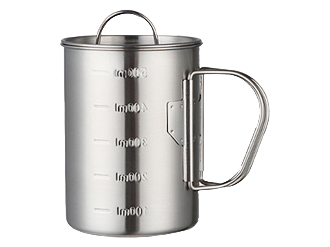 Vaso De Camping De Acero Inoxidable Con Tapa Y Escala Plegable De 500 Ml Para Senderismo Y Actividades Al Aire Libre.