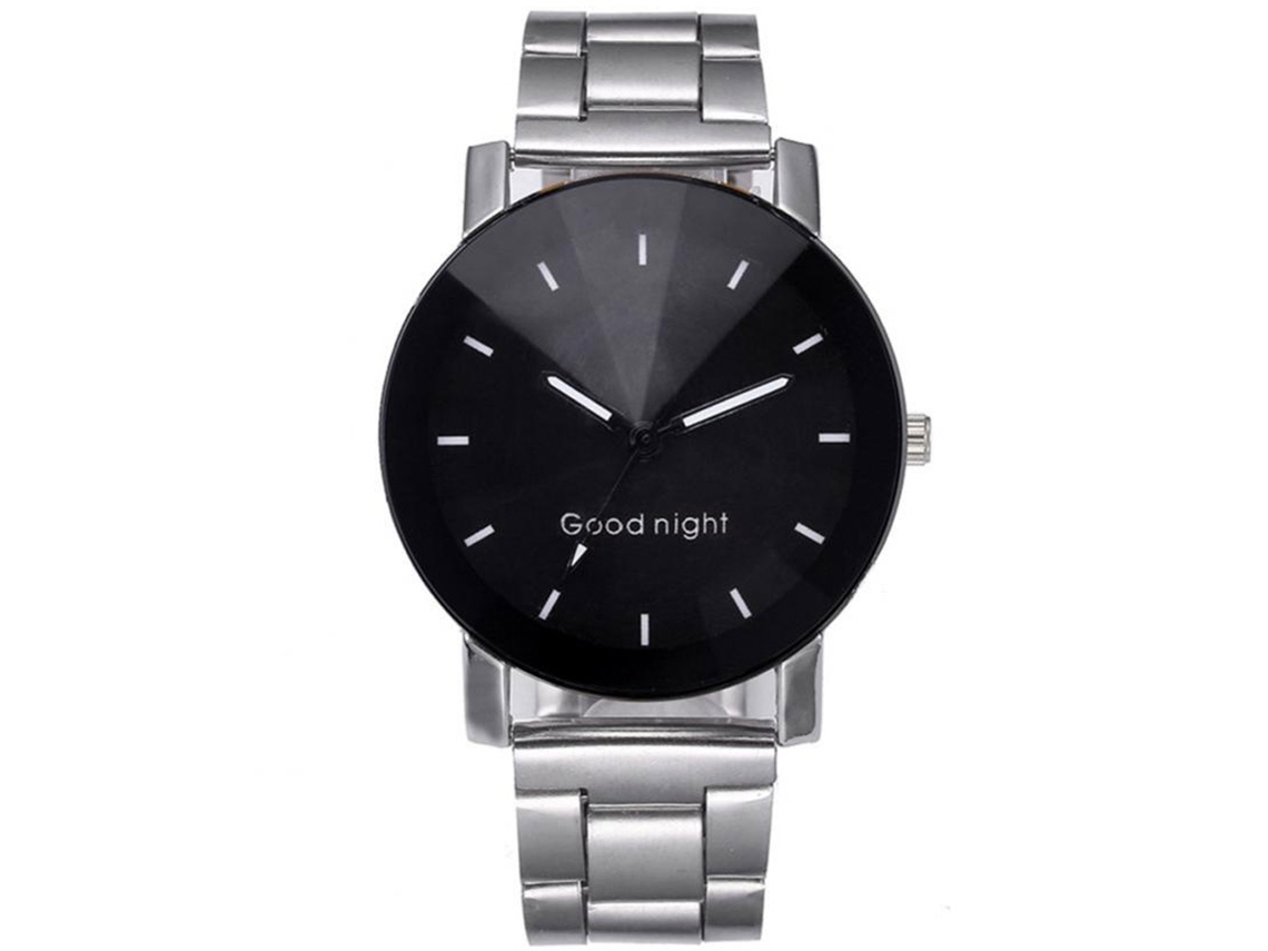 Reloj Casual De Cuero Acero Con Dial Grande Y Letras Simples Para Estudiantes (negro)
